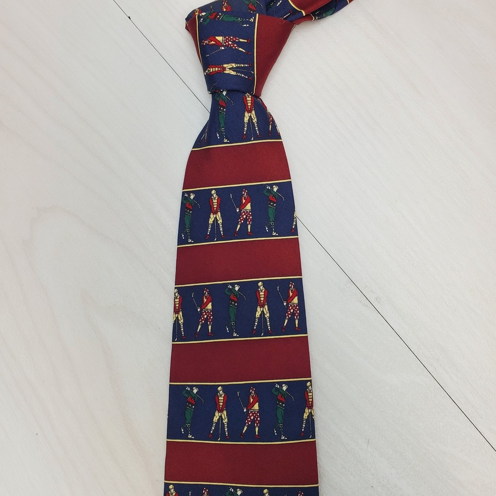 Tommy Hilfiger Mens Silk Tie Vintage Golfers Navy Burgundy Striped Made in USA - Picture 2 of 5